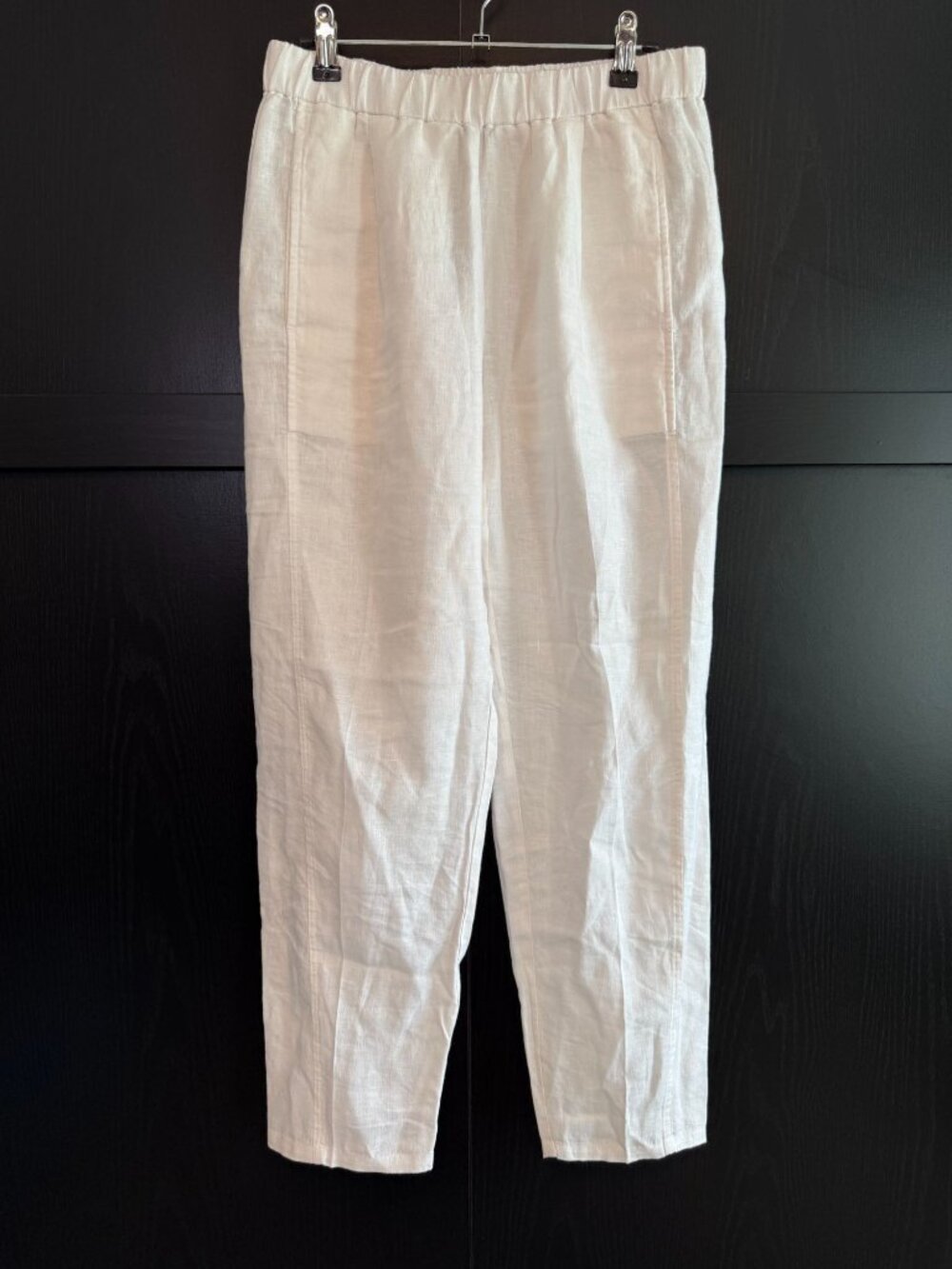 Eileen Fisher Straight Leg Organic Linen Elastic Waist Pants XXS White Lagenlook